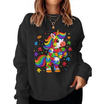 Cute Autism Awareness Toddler Girl Unicorn Heart Puzzle Women Sweatshirt - Thegiftio