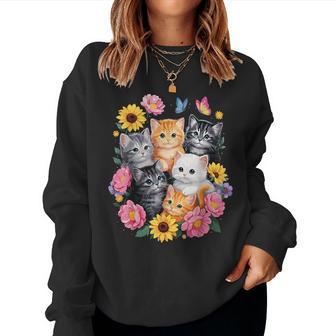 Cute Cats Flower Floral Kitten Women Sweatshirt - Thegiftio UK