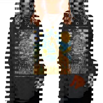 Cute Giraffe Africa Van Gogh Style Starry Night Women Sweatshirt - Monsterry