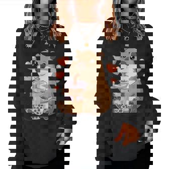 Cute Heart & Capybara Kawaii Drinking Bubble Tea Lover Girls Women Sweatshirt - Seseable