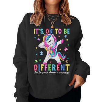 Cute Unicorn It Is Ok To Be Different Autism Awareness Girls Women Sweatshirt - Monsterry