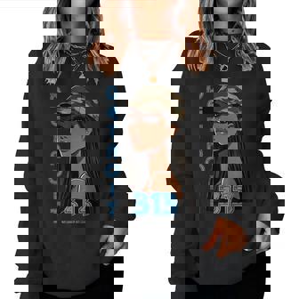 Detroit 313 Black Woman Or Girls Camo Hat Hometown Women Sweatshirt | Mazezy