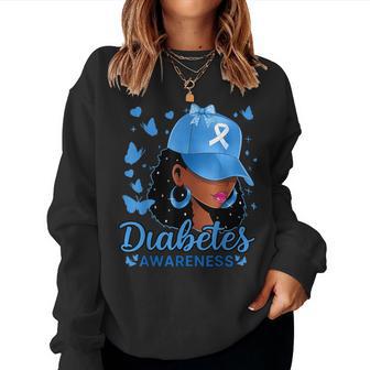 Diabetes Awareness Month Black Blue Ribbon Support Women Sweatshirt | Mazezy