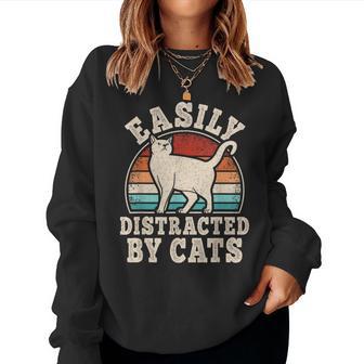Easily Distracted By Cats Retro Cat Lover Vintage Women Women Sweatshirt | Seseable UK