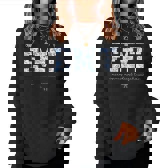 Emt Floral Blue Coquette Bow Emergency Medical Technician Women Sweatshirt | Mazezy