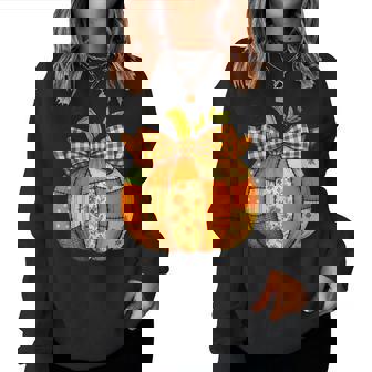 Fall Patchwork Pumpkin Autumn Halloween Thanksgiving Women Sweatshirt | Seseable CA