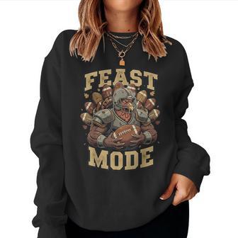 Feast Mode Turkey Football Thanksgiving Vintage Fall Women Sweatshirt - Seseable
