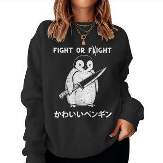 Fight Or Flight Fight Penguin Knife Saying Women Women Sweatshirt - Thegiftio