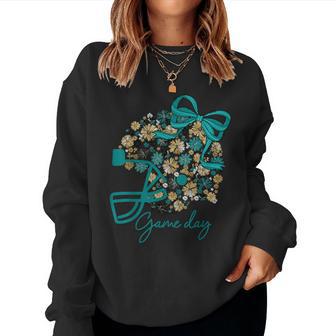Floral Football Game Day Girly Team Spirit Black Teal & Gold Women Sweatshirt - Thegiftio UK