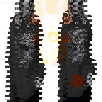 Floral Gothic Sunflower Skull On Sunflowers Women Sweatshirt | Mazezy