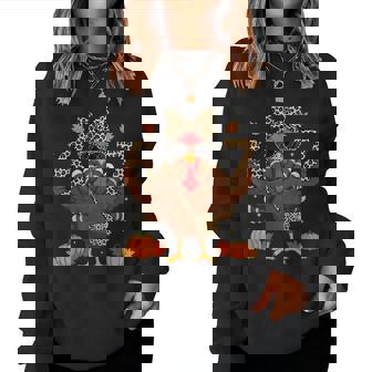 6 7 Thanksgiving Leopard Bow Turkey Six Seven Teacher Women Sweatshirt | Seseable CA