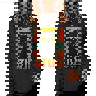 Retro Bruh Black Cat Meme Graphic For Boys Girls Women Sweatshirt - Thegiftio