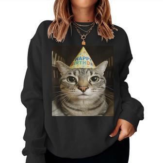 Staring Meme Cat Birthday Greeting Adults Boys Girls Women Sweatshirt - Thegiftio UK