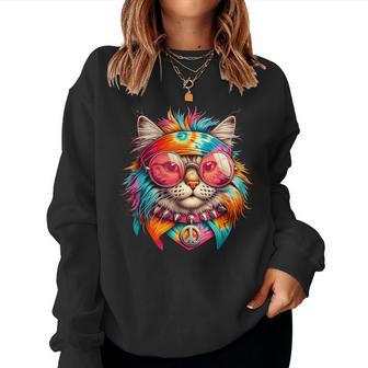 Gato Psicodélico De La Paz Colorido Hippie Retroibras Groovy Sudadera Mujer - Regaloses