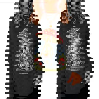 Ghost Reading Book Halloween Mushroom Spooky Cottagecore Women Sweatshirt | Seseable FR