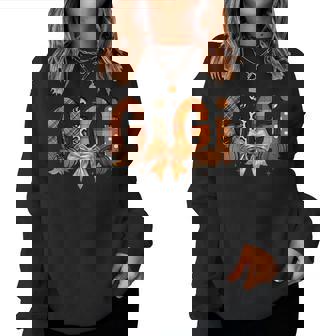 Gigi Thanksgiving Leopard Pumpkin Coquette Bow Women Sweatshirt | Seseable FR