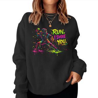 Girls Softball Catcher Graphic Bold Color Splatter Backstop Women Sweatshirt | Mazezy