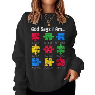 God Says Autism Awareness Christian Faith Puzzle Autistic Women Sweatshirt - Monsterry