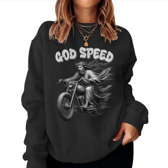 God Speed Jesus On A Motorcycle Christian Humour Women Sweatshirt - Thegiftio UK