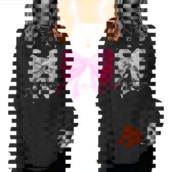 Grandma Pink Bow Birthday Baby Shower Family Pink Ribbon Women Sweatshirt | Mazezy