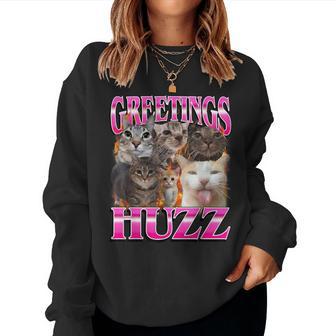 Greetings Huzz Cat Meme Bootleg Graphic Women Women Sweatshirt | Seseable CA