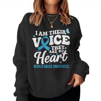 Groovy I'm Their Voice Support Child Abuse Awareness Blue Women Sweatshirt - Monsterry