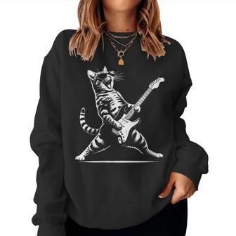 Guitar Cat Novelty Rock Music Band Concert Cat Women Sweatshirt - Monsterry