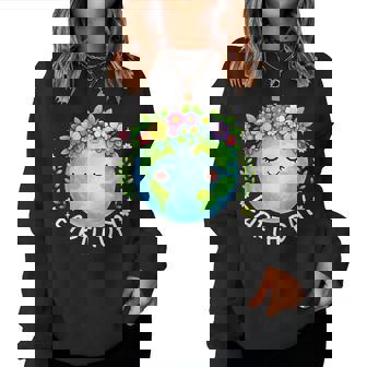 Happy Earth Day 2026 Floral Mother Earth Flower Crown Green Women Sweatshirt | Seseable CA