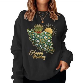 Happy Nowruz Persian New Year Iran Map Floral Spring Sabzeh Women Sweatshirt - Thegiftio UK