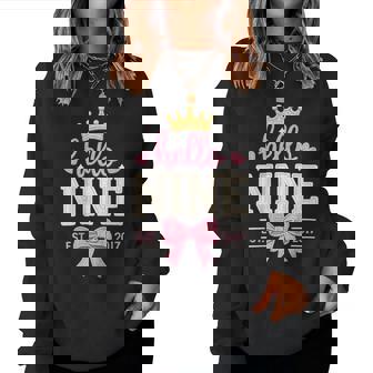 Hello Nine Est 2017 Cute 9Th Birthday Bow 9 Years Old Girl Women Sweatshirt | Seseable UK