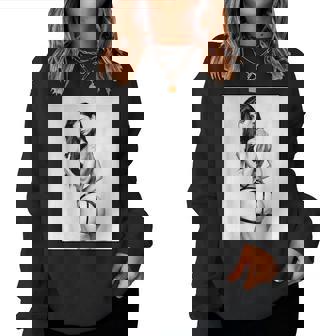 Hot Girl On 男性用 セクシー ブルネット ピンナップガール B&W レディーススウェットシャツ - Kawaiitshirt