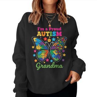 I'm A Proud Grandma Autism Awareness Flowers Butterfly Women Sweatshirt - Thegiftio UK