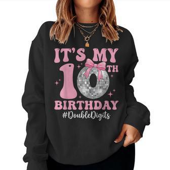 It's My 10Th Birthday Girl Double Digits Bow Disco Ball Women Sweatshirt - Thegiftio UK