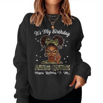 It's My Birthday Aries Queen Camo Bow Afro Black Girl Women Sweatshirt - Thegiftio