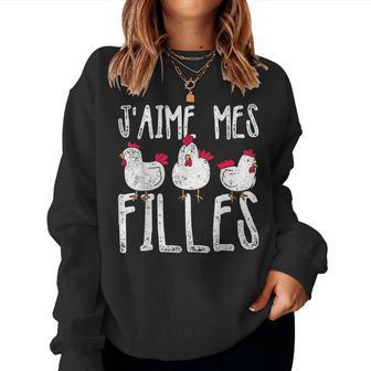 J'aime Mes Filles Ferme Drôle Cadeau Pour Agriculteur Poule Sweat-shirt pour femme - Cadeauxyz