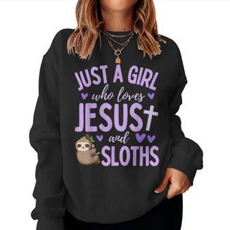 Just A Girl Who Loves Jesus And Sloths Christian Cute Women Sweatshirt - Thegiftio UK