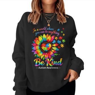 Be Kind Autism Puzzle Colorful Sunflower Autism Awareness Women Sweatshirt | Seseable UK
