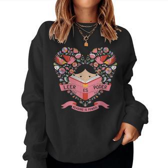 Leer Es Poder Mexico Reading Floral Hispanic Heritage Women Sweatshirt - Thegiftio UK