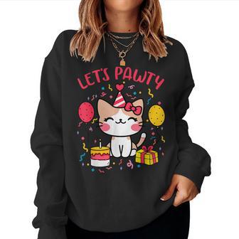 Let's Pawty Cute Cat Kitten Girl Female Birthday Women Sweatshirt - Thegiftio UK