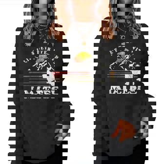 Life Better マルチーズ ビンテージ Dog Mom Dad レディーススウェットシャツ - Kawaiitshirt