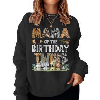 Mama Of The Birthday Twins Safari Wild One Zoo Animal Women Sweatshirt - Thegiftio UK