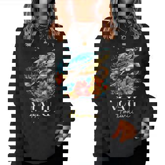 Maui Hawaii Sea Turtle Scuba Diving Flower Hawaiian Souvenir Women Sweatshirt - Monsterry