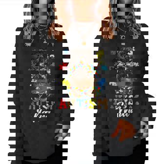 Messy Bun Hair Black Afro Autism Nana Autism Awareness Women Sweatshirt | Seseable CA