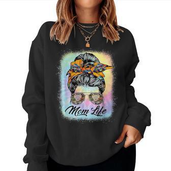 Messy Bun Woman & Monster Truck Mom Life Happy Tie Dye Women Sweatshirt - Thegiftio