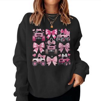 Monster Truck Girl Coquette Bow Pink Monster Truck Women Sweatshirt - Thegiftio UK