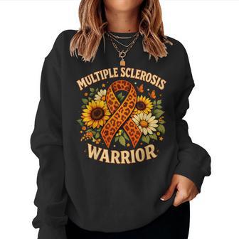 Ms Awareness Sunflower Leopard Ribbon Multiple Sclerosis Women Sweatshirt - Thegiftio UK
