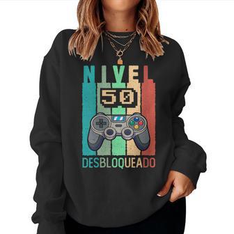 Nivel 50 Desbloqueado Gamer 50 Años 1975 50 Cumpleaños Cuello Sudadera Mujer - Regaloses