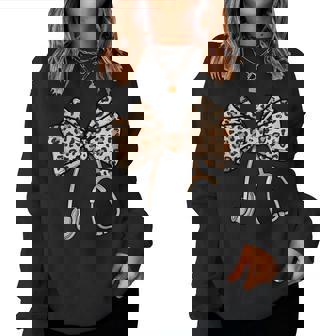 Nurse 2025 Leopard Nurse Coquette Bow Nurse Day Women Sweatshirt | Mazezy