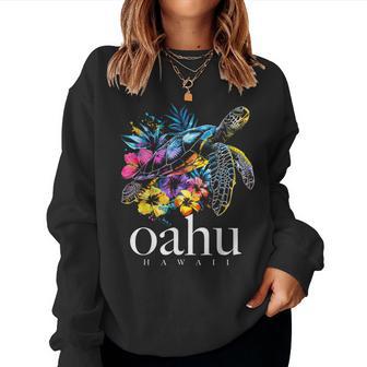 Oahu Hawaii Sea Turtle Hawaiian Surfer Souvenir Women Sweatshirt - Thegiftio