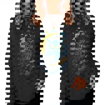 Owl Moon Stars Night Cosmic Mystical Colorful Women Sweatshirt - Monsterry